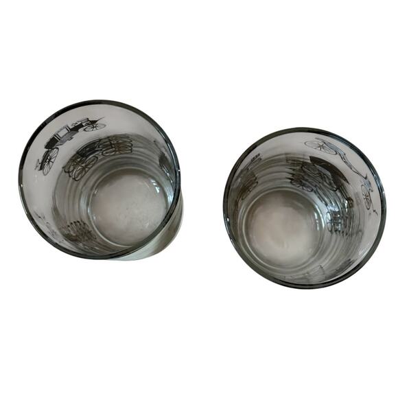 VTG Black Gold Buggy Cars Horseless Carriage Carriage Barware Tumblers (2) AACA - Picture 5 of 9